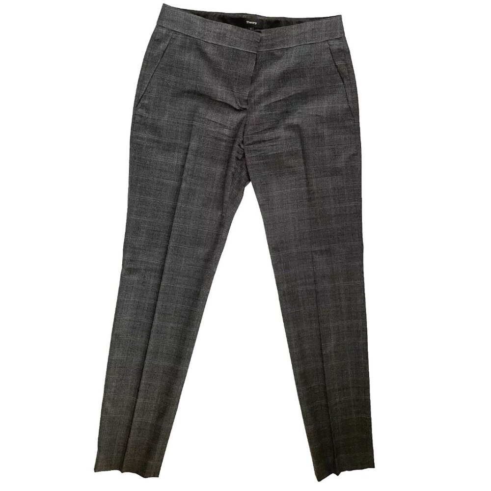 Theory Gray Plaid Wool Straight Leg Dress Pants - Size 4